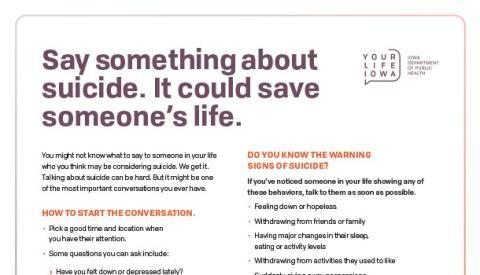 Your Life Iowa Say Something About Suicide Conversation Sheets