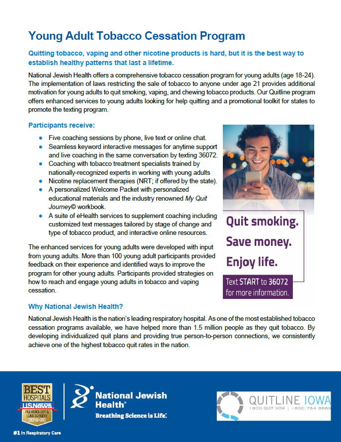 Young Adult Tobacco Cessation Program Flyer Image