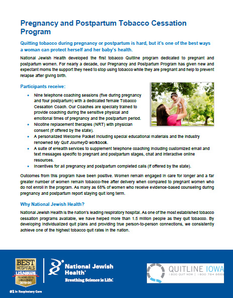 Pregnancy and Postpartum Tobacco Cessation Program Flyer