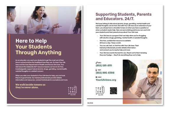 Here to Help Your Students Through Anything, Flyer Image, both sides.