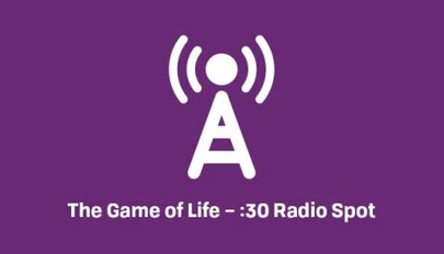 Radio antenna tower icon over the text of the radio spot title