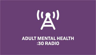 Radio antenna tower icon over the text of the radio spot title