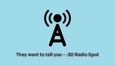 Radio antenna tower icon over the text of the radio spot title