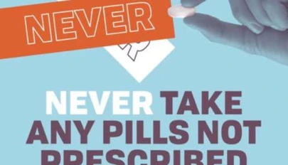 Text related to the Fake Pills campaign over a light blue background