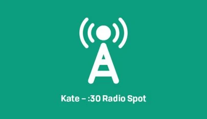 Radio antenna tower icon over the text of the radio spot title