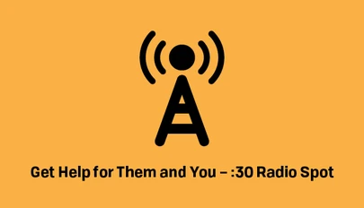 Radio antenna tower icon over the text of the radio spot title