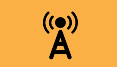 Radio antenna tower icon over the text of the radio spot title
