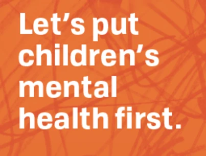 white text over an orange background