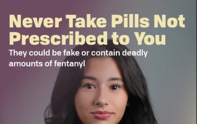 young woman standing with text related to this campaign