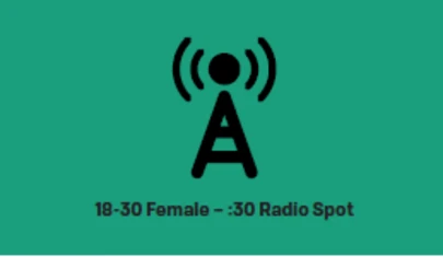 Radio antenna tower icon over the text of the radio spot title