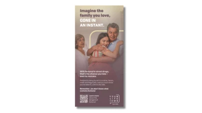 a young girl hugging an older man while an older woman watches, with text related to this campaign