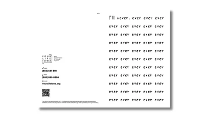 bi-fold card with text on front saying "I'll never, ever, ever,..."
