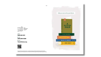 a bi-fold card with a stack of books on the front