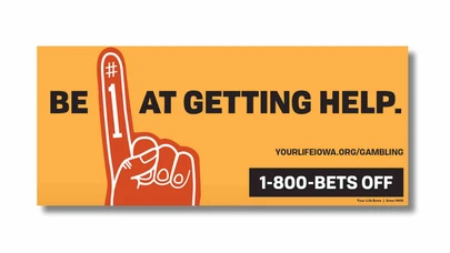 yellow background with red number one finger and text