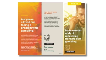 tri-fold design with photo of a man on a cell phone