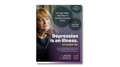 a woman looking to the side with text