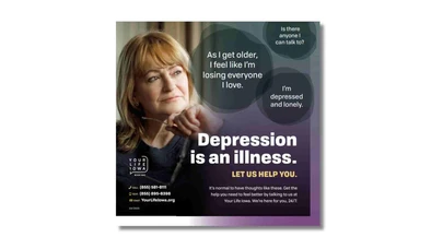 a woman looking to the side with text