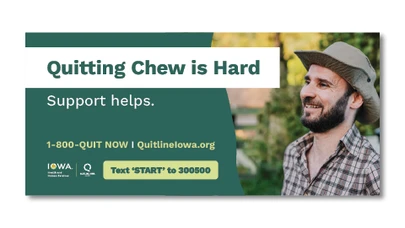 a man wearing a hat and smiling, with text related to this campaign