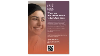 a woman smiling and looking to the side, with text related to this campaign
