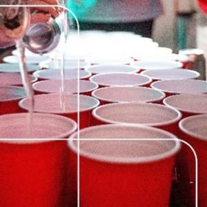 Red plastic cups on table at a party