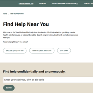 Screenshot of Find Help Near You page 