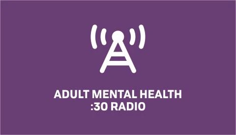 Radio antenna tower icon over the text of the radio spot title