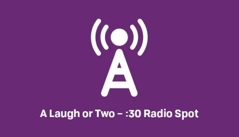Radio antenna tower icon over the text of the radio spot title
