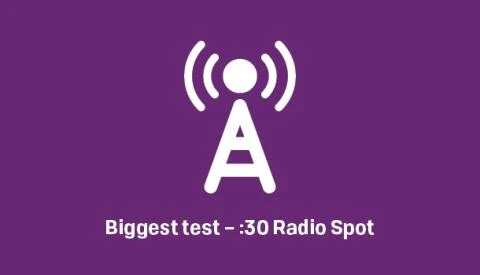 Radio antenna tower icon over the text of the radio spot title
