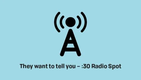 Radio antenna tower icon over the text of the radio spot title