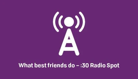 Radio antenna tower icon over the text of the radio spot title