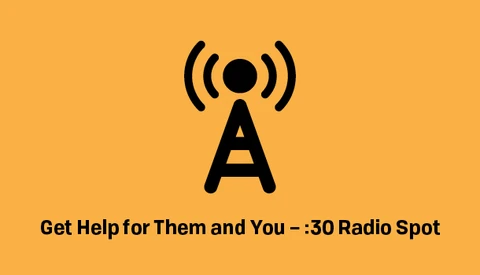 Radio antenna tower icon over the text of the radio spot title