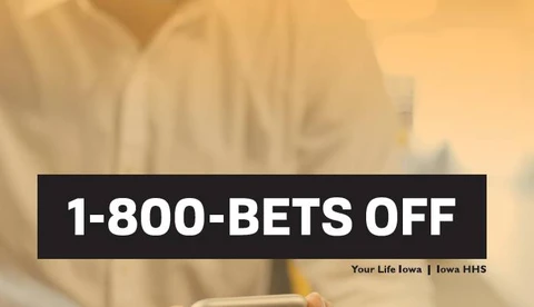 Bets Off toll free number text over image of a person on a cell phone