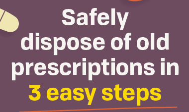 Safely dispose of old prescriptions in 3 easy steps.