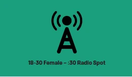 Radio antenna tower icon over the text of the radio spot title