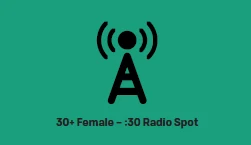 Radio antenna tower icon over the text of the radio spot title