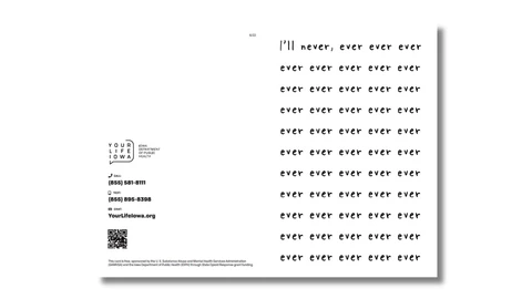 bi-fold card with text on front saying "I'll never, ever, ever,..."