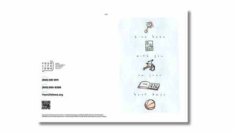 a bi-fold card with images and text on the front