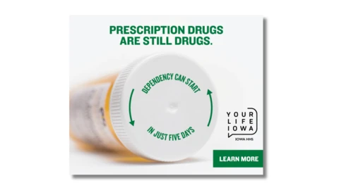 a prescription pill bottle on its side