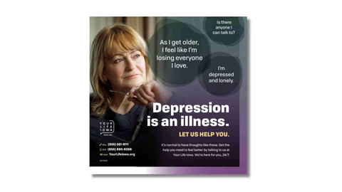 a woman looking to the side with text