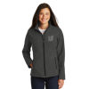 Woman modeling gray jacket with YLI logo